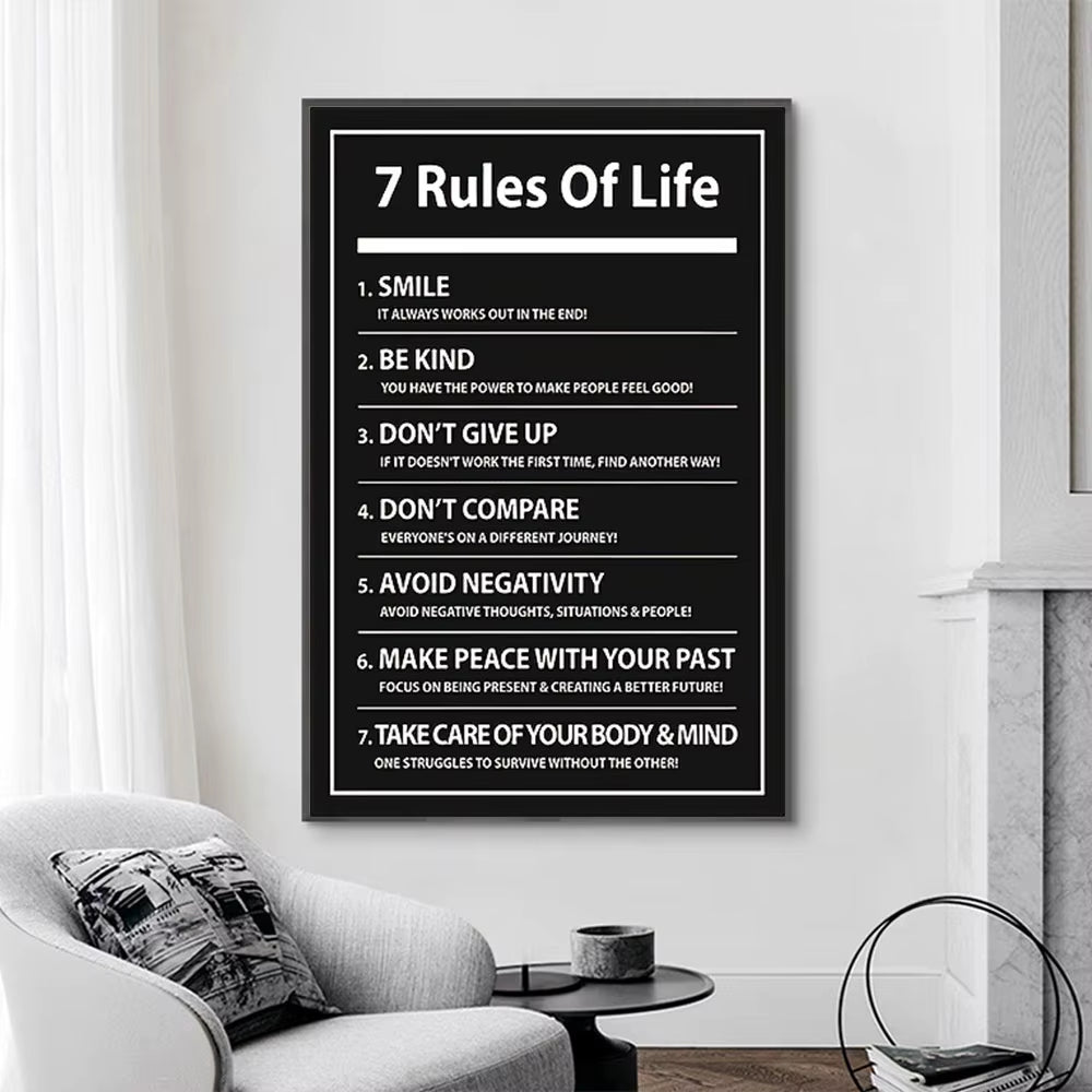 7 Rules of Life Inspiring Letter Black Prints Motivational Quote Canvas Poster for Home Office Decor