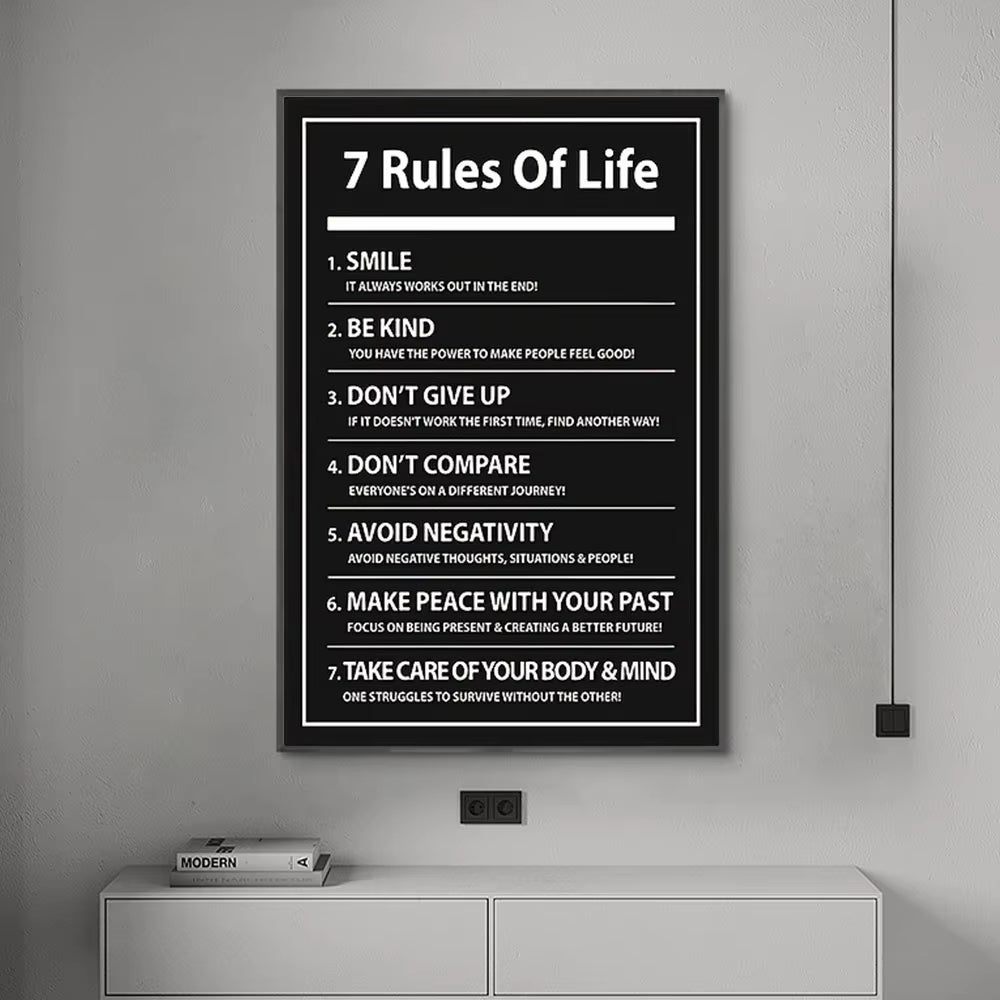 7 Rules of Life Inspiring Letter Black Prints Motivational Quote Canvas Poster for Home Office Decor