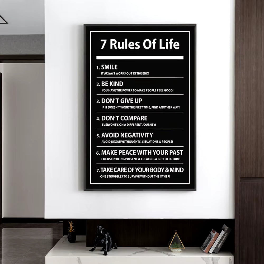 7 Rules of Life Inspiring Letter Black Prints Motivational Quote Canvas Poster for Home Office Decor