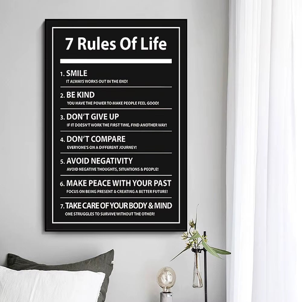 7 Rules of Life Inspiring Letter Black Prints Motivational Quote Canvas Poster for Home Office Decor